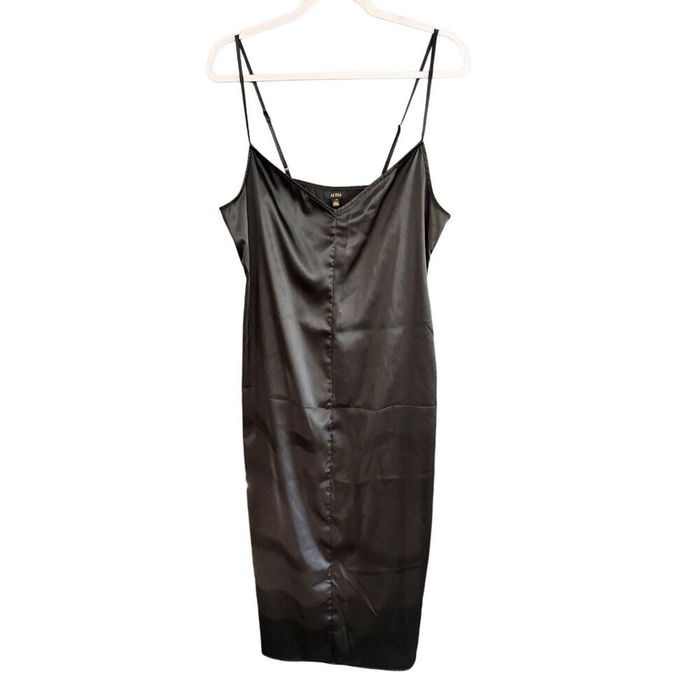 AFRM Womens Black V-Neck Spaghetti Straps Satin Mini Slip Dress Size Large